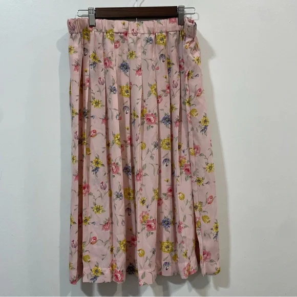Susan Bristol New Traditions Made In USA Pleated Floral Pink Midi Skirt Size XL - Picture 1 of 8